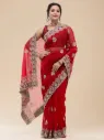 Vervee Couture Classic Crimson Red Net Saree | Sitara