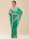 Vervee Couture Emerald Green Poly Net Saree | Ruhani