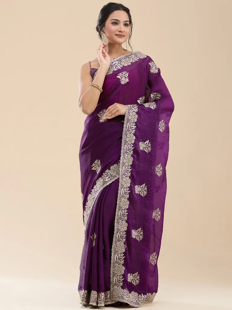 [VC26-GULMAR-D34-02] Vervee Couture Purple Silk Blend Saree | Gulmar