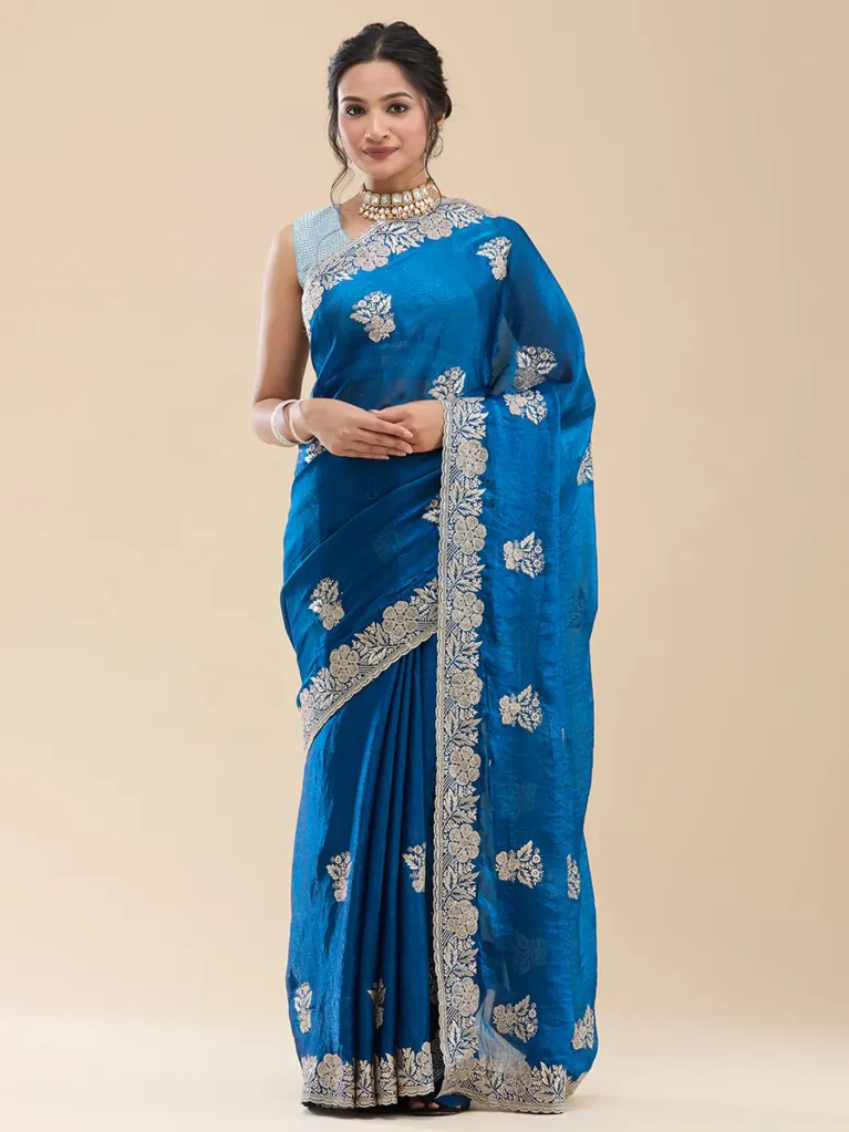[VC26-GULMAR-D34-03] Vervee Couture Royal Blue Silk Blend Saree | Gulmar