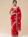Vervee Couture Bright Red Silk Blend Saree | Gulmar