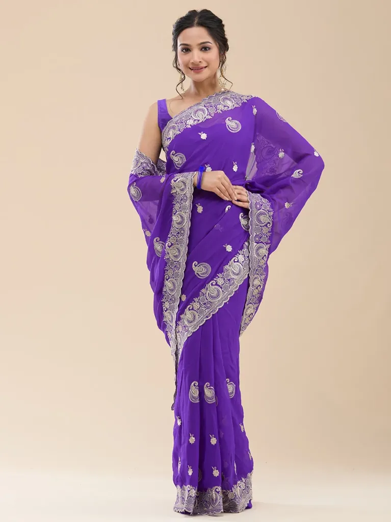 Vervee Couture Purple Georgette Saree | Gulnar