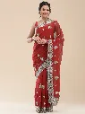 Vervee Couture Deep Barn Red Georgette Saree | Gulnar
