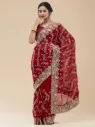 Vervee Couture Deep Maroon Green Georgette Saree | Tarang