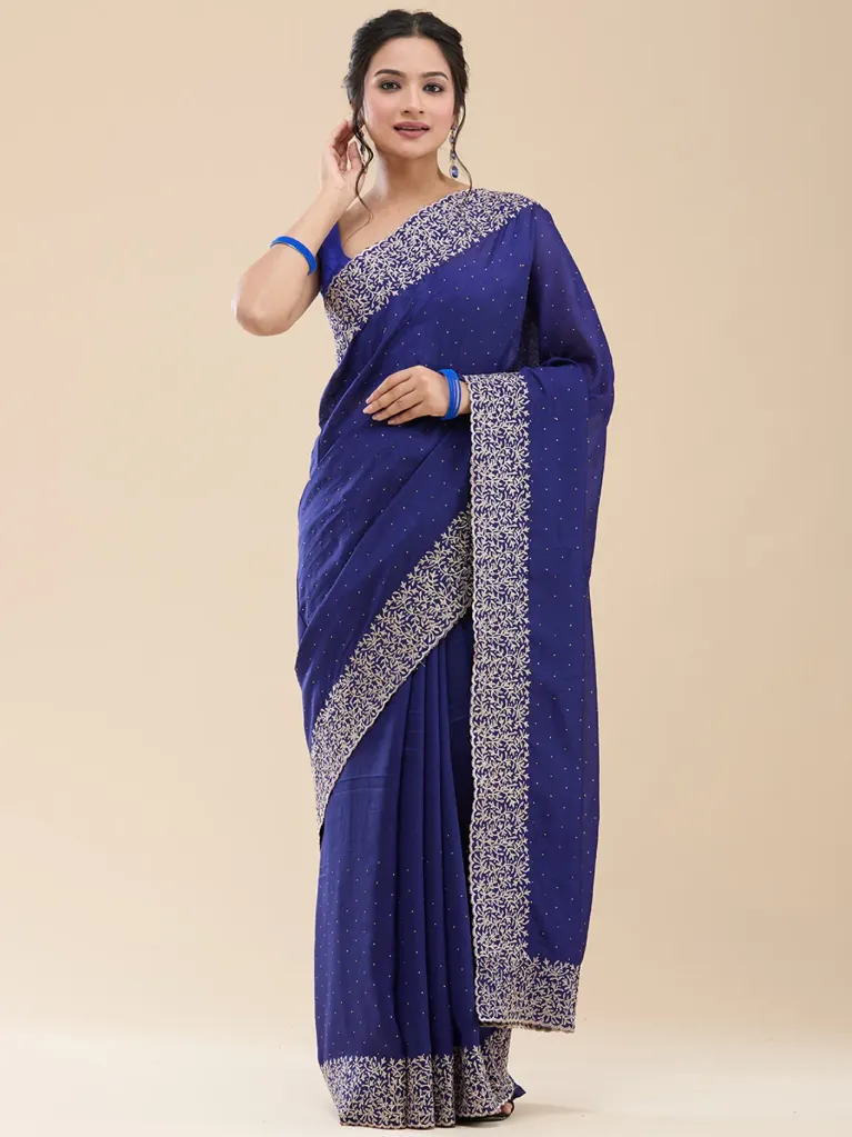 Vervee Couture Royal Blue Georgette Saree | Vamika