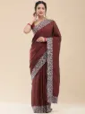 Vervee Couture Deep Black Maroon Georgette Saree | Vamika