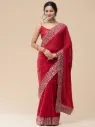 Vervee Couture Classic Crimson Red Georgette Saree | Vamika
