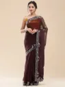 Vervee Couture Deep Dark Maroon Georgette Saree | Ved