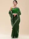 Vervee Couture Deep Forest Green Georgette Saree | Ved