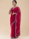 Vervee Couture Deep Rani Rose Pink Georgette Saree | Ved