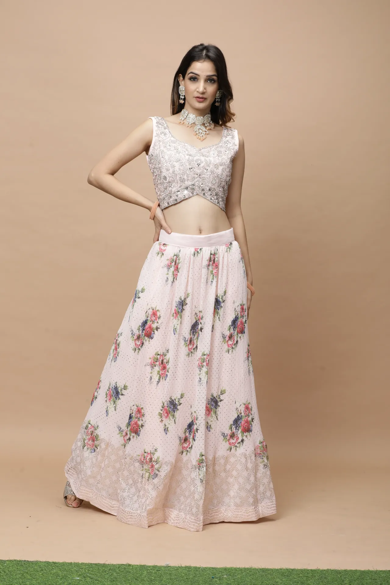 [VC26-LEH-D98-14] Vervee Couture Blush Pink Designer Lehenga | Leh