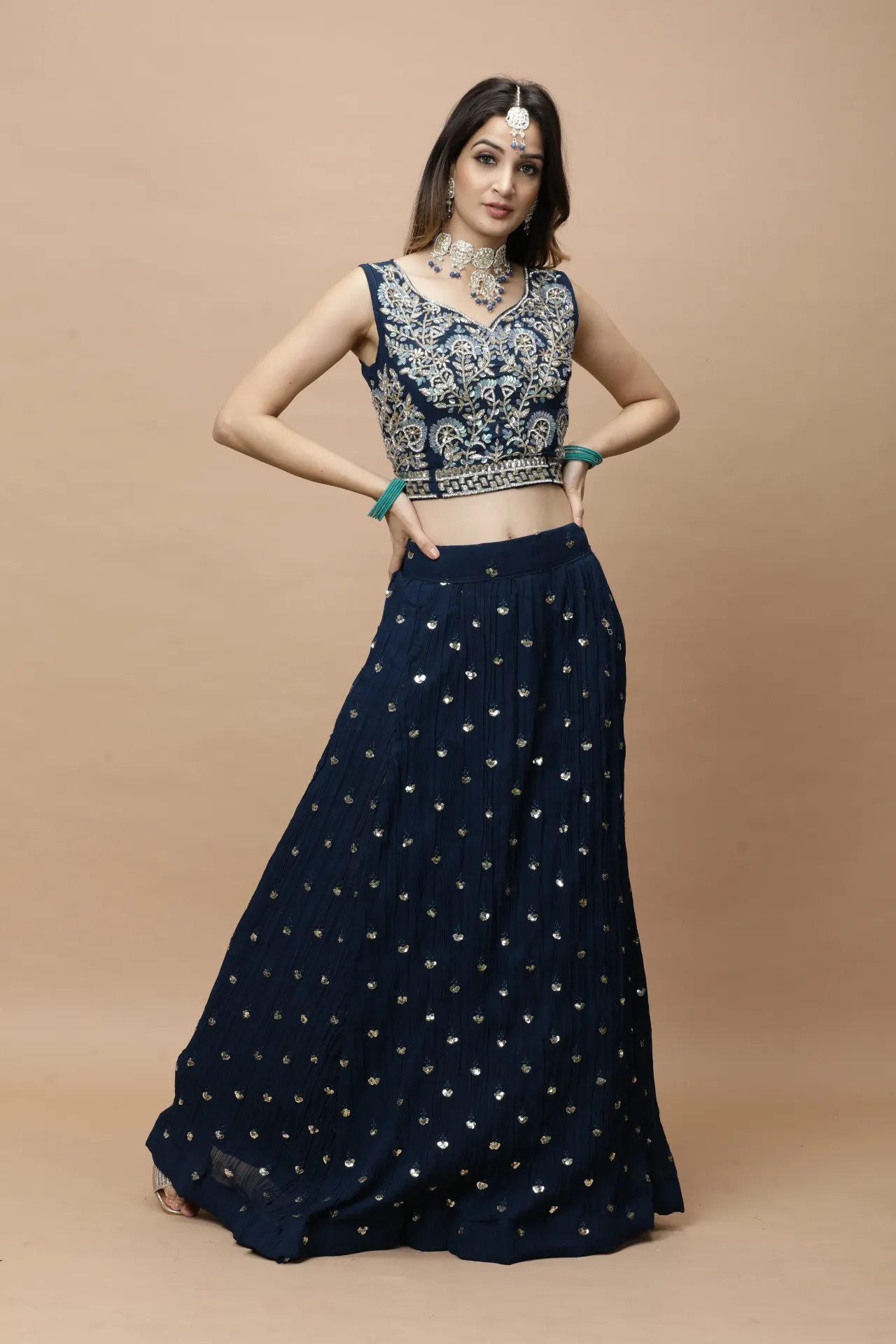 [VC26-LEH-D98-19] Vervee Couture Navy Blue Designer Lehenga | Leh