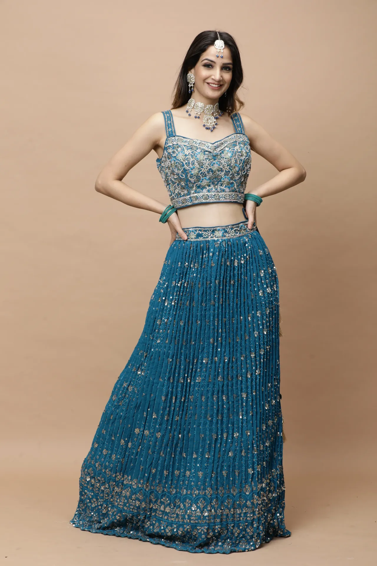 [VC26-LEH-D98-20] Vervee Couture Blue Designer Lehenga | Leh