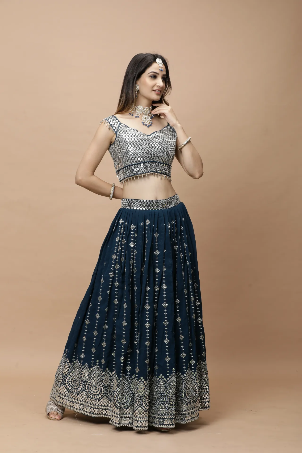 [VC26-LEH-D98-21] Vervee Couture Dark Teal Blue Designer Lehenga | Leh
