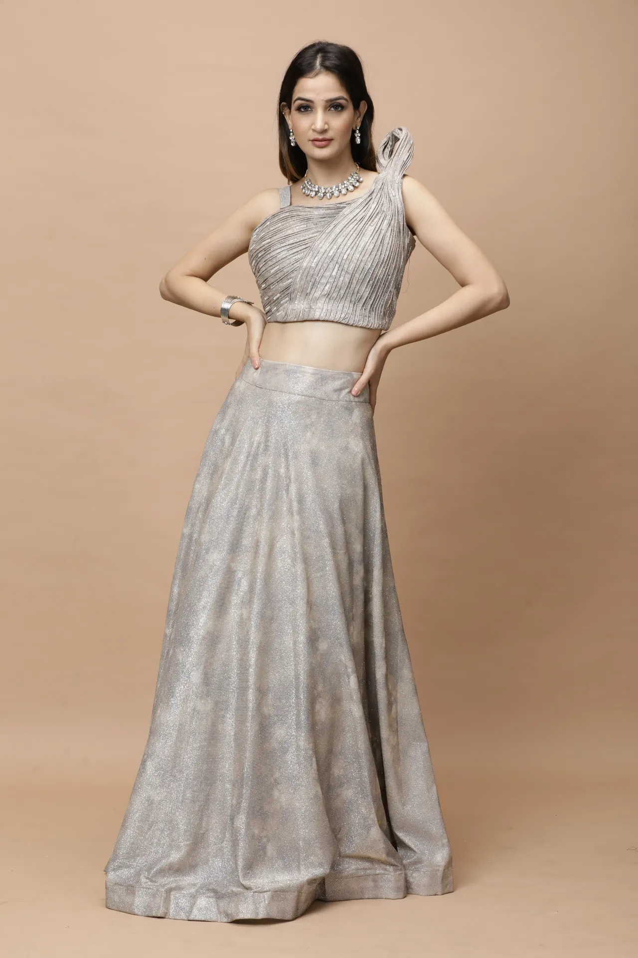 [VC26-LEH-D98-22] Vervee Couture Grey Designer Lehenga | Leh