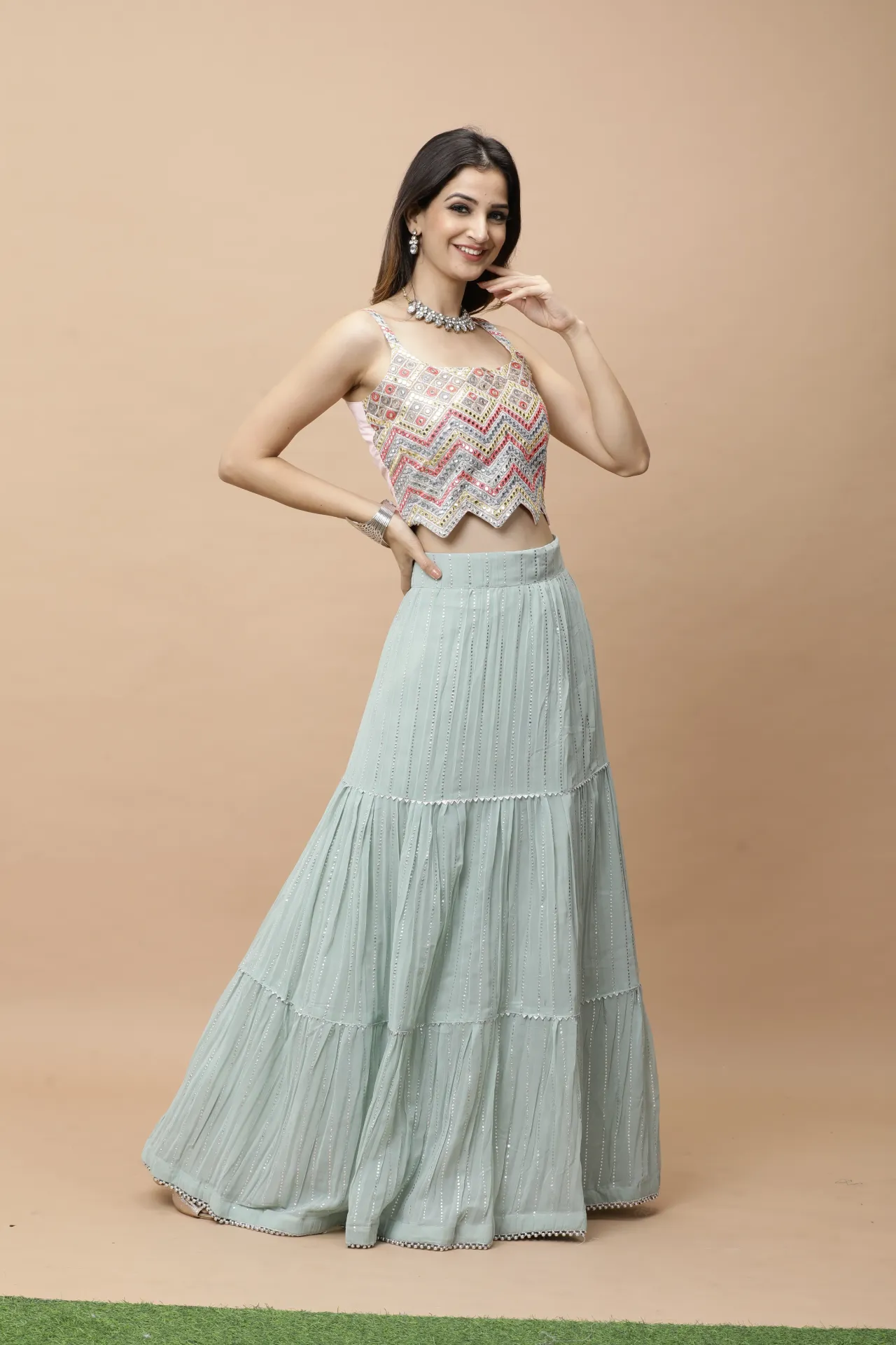 [VC26-LEH-D98-24] Vervee Couture Mint Green Designer Lehenga | Leh