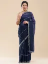 Vervee Couture Deep Dark Teal Blue Georgette Saree | Veer