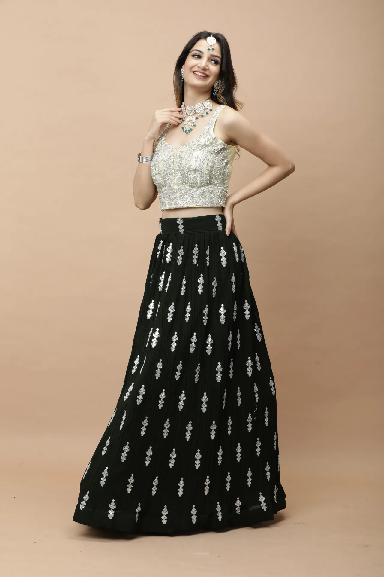 Vervee Couture Bottle Green Designer Lehenga | Leh