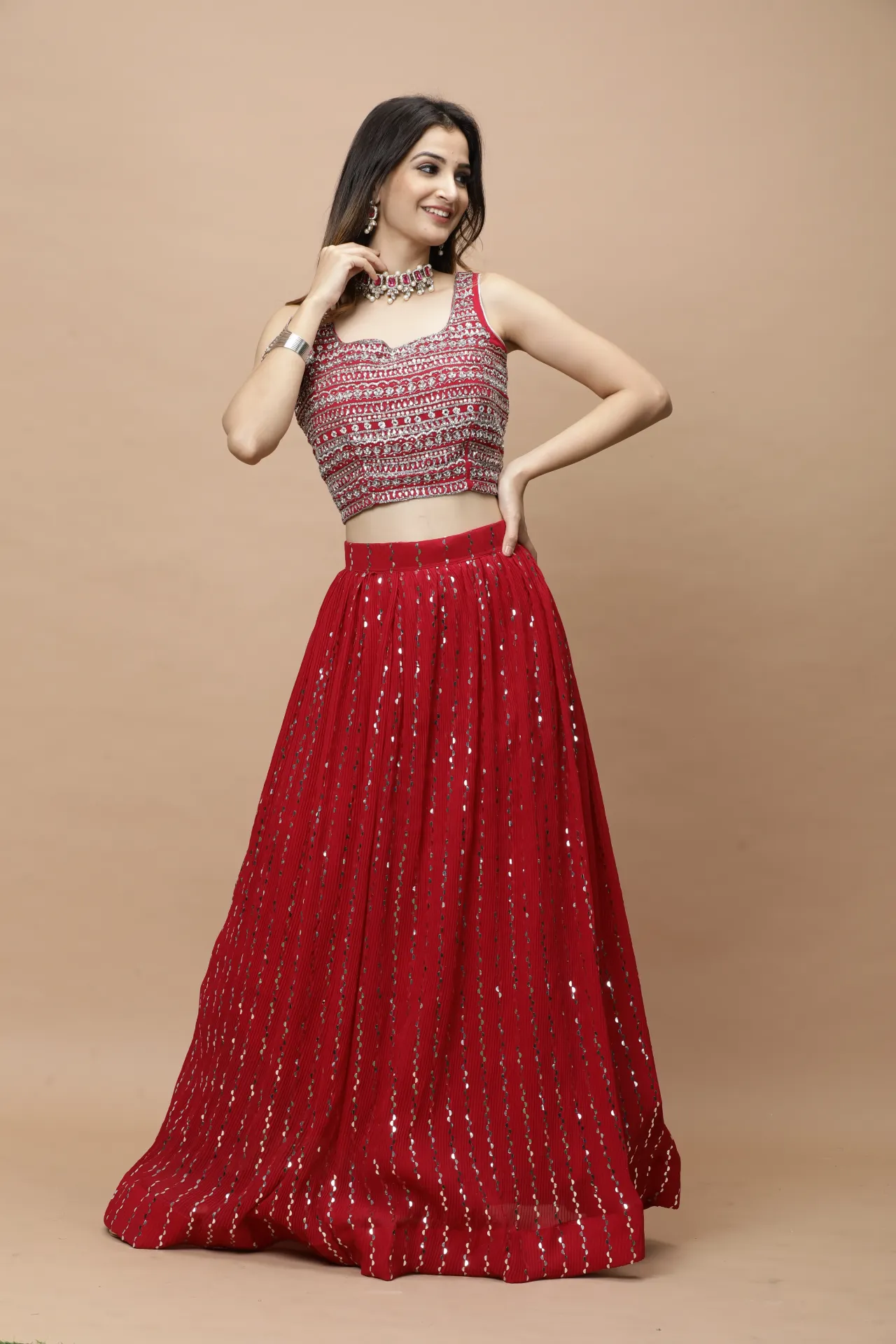 [VC26-LEH-D98-27] Vervee Couture Red Designer Lehenga | Leh