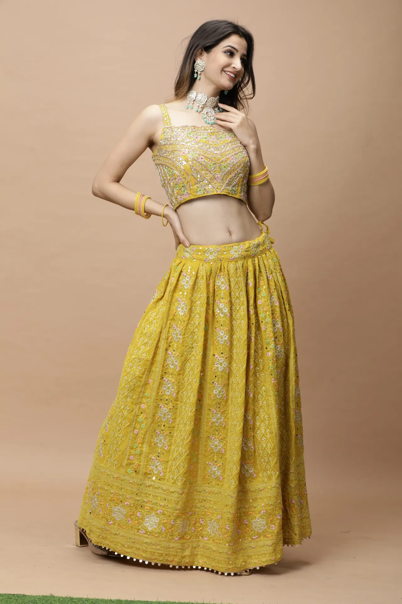 [VC26-LEH-D98-28] Vervee Couture Yellow Designer Lehenga | Leh