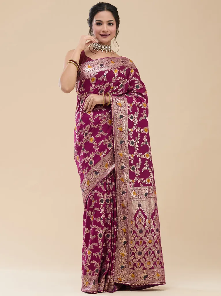 Vervee Couture Royal Plum Purple Brocade Saree | Nasir