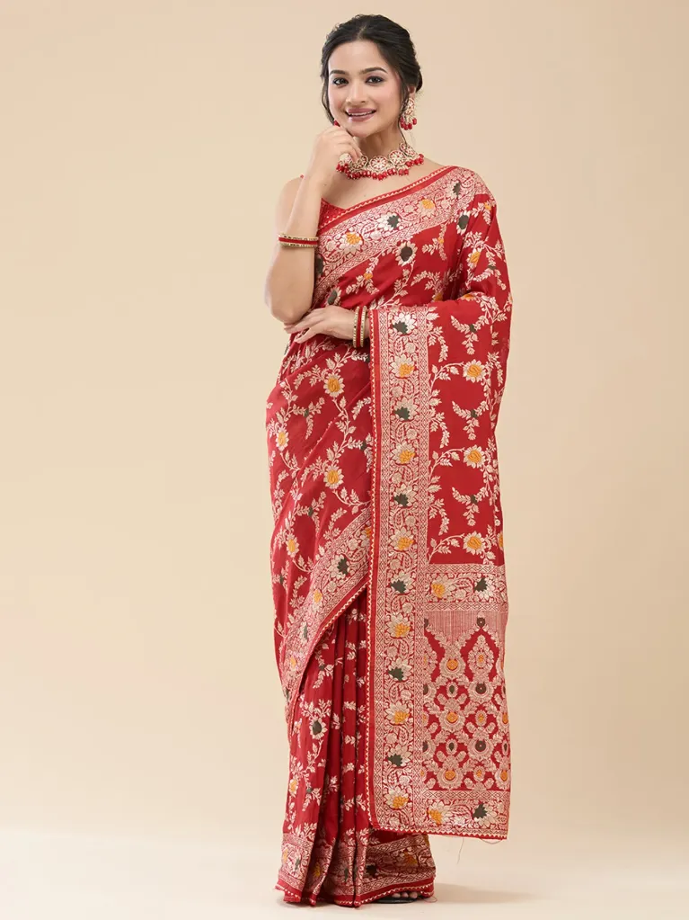 Vervee Couture Deep Red Brocade Saree | Nasir