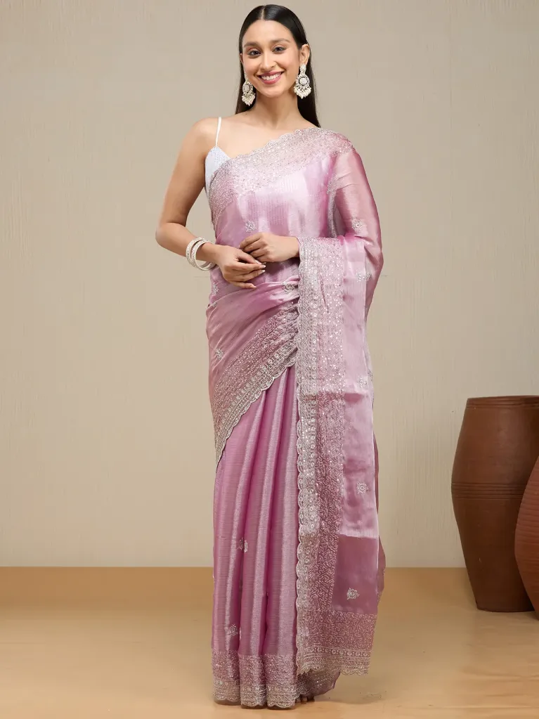 [VC26-VRIKA-D43-04] Vervee Couture Dusty Rose Mauve Pink Silk Blend Saree | Vrika