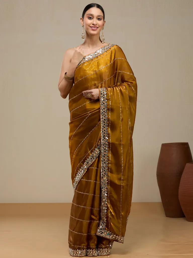 [VC26-VERONICA-D44-01] Vervee Couture Coffe Brown Organza Saree | Veronica