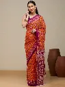 Vervee Couture Vibrant Coral Orange Georgette Saree | Viavya