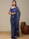 Vervee Couture Navy Blue Georgette Saree | Pushmaya