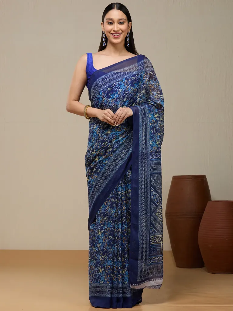 Vervee Couture Navy Blue Georgette Saree | Saiyami