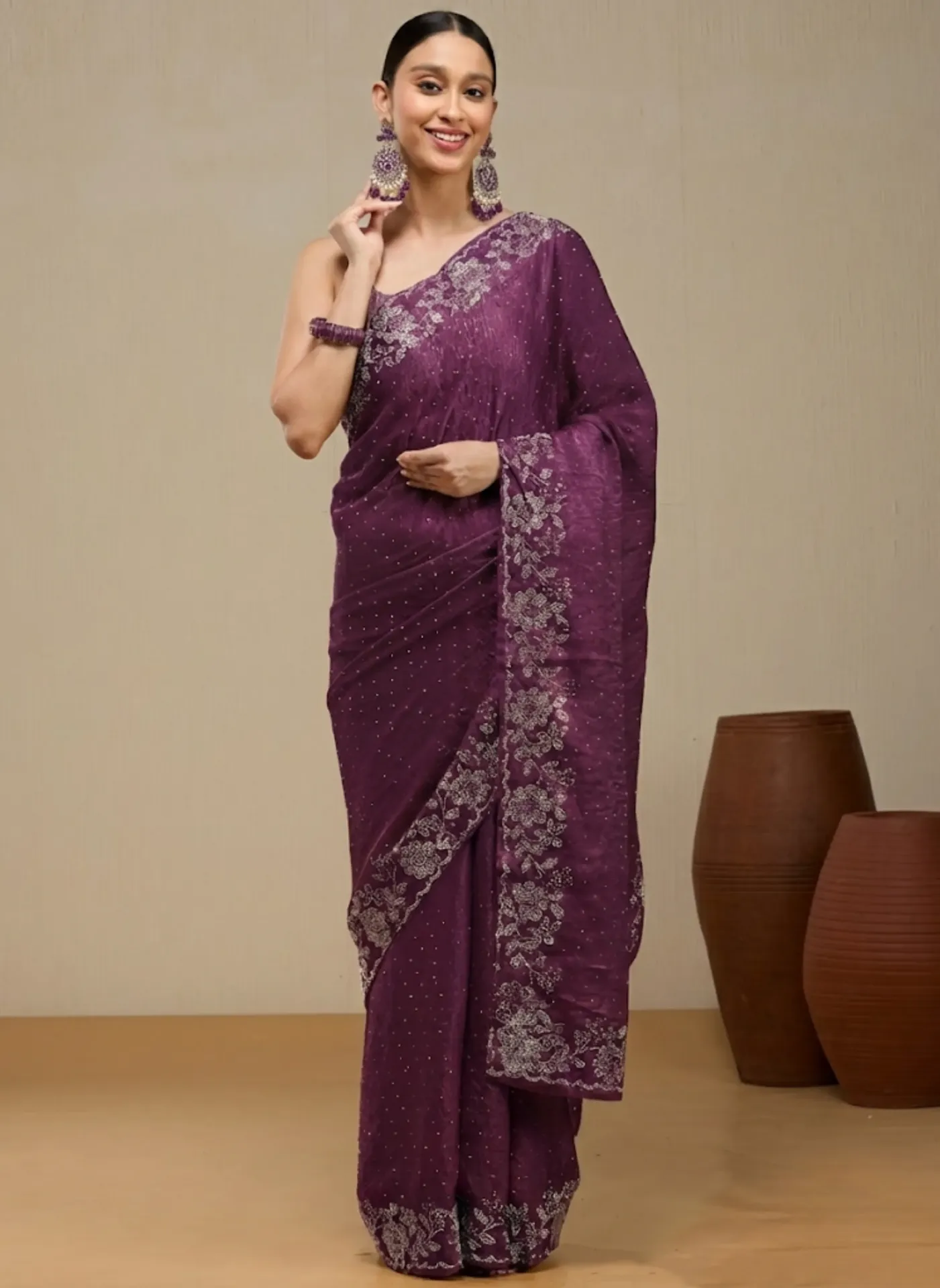 [VC26-NIA-D49-04] Vervee Couture Royal Purple Saree Silk Blend Saree | Nia