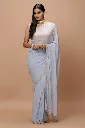 Vervee Couture Slate Gray Georgette Saree | Izar