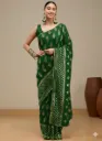 Vervee Couture Bottle Green Georgette Saree | Visya
