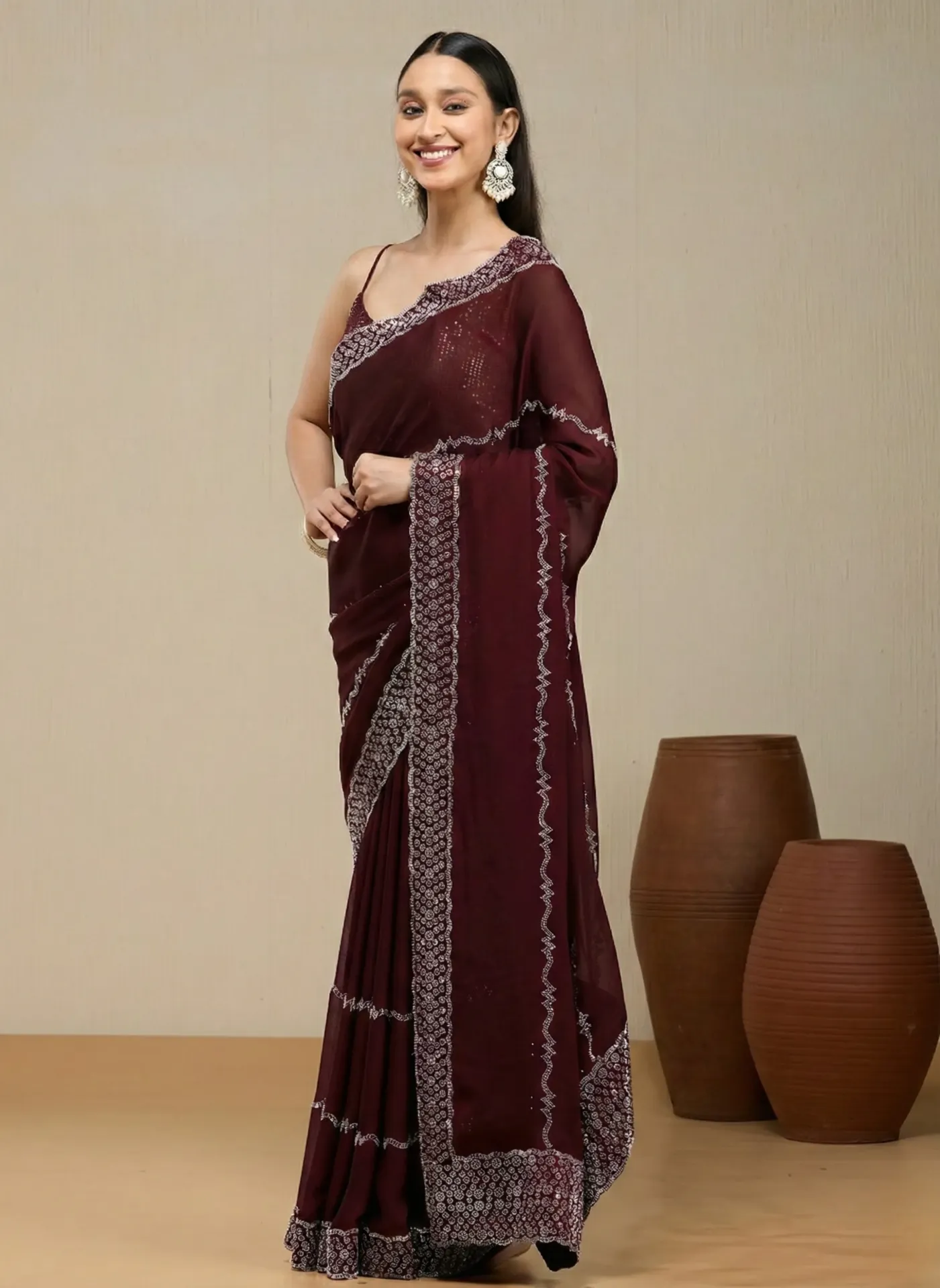 Vervee Couture Plum Purple Georgette Saree | Jiya