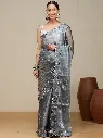 Vervee Couture Jet Grey Organza Saree | Alika