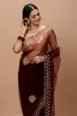 Vervee Couture Rich Maroon Wine Net Saree | Ikrar