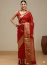 Vervee Couture Deep Red Silk Cotton Saree | Anvi Vervee