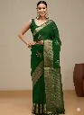 Vervee Couture Dark Bottle Green Silk Cotton Saree | Anvi