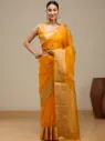 Vervee Couture Mustrad Yellow Silk Cotton Saree | Anvi