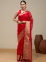 Vervee Couture Deep Red Silk Cotton Saree | Arvi