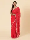 Vervee Couture Light Red Georgette Saree | Evara