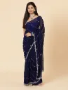 Vervee Couture Navy Blue Georgette Saree | Evara