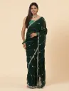 Vervee Couture Dark Green Georgette Saree | Evara
