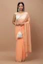 Vervee Couture Warm Apricot Peach Georgette Saree | Naz