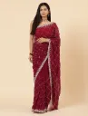 Vervee Couture Deep Wine Burgundy Georgette Saree | Inara