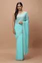 Vervee Couture Soft Aqua Blue Georgette Saree | Naz