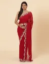 Vervee Couture Deep Barn Red Georgette Saree | Khaza