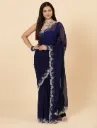 Vervee Couture Classic Navy Blue Georgette Saree | Khaza