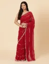 Vervee Couture Deep Barn Red Georgette Saree | Sansa
